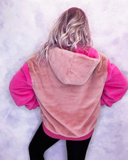 Pink and Hot Pink Faux Fur Hooded Bomber Jacket