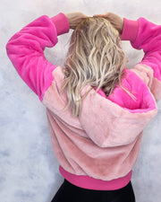 Pink and Hot Pink Faux Fur Hooded Bomber Jacket