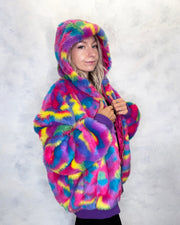 Multi Colour Faux Fur Hooded Bomber Jacket