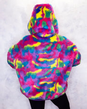 Multi Colour Faux Fur Hooded Bomber Jacket