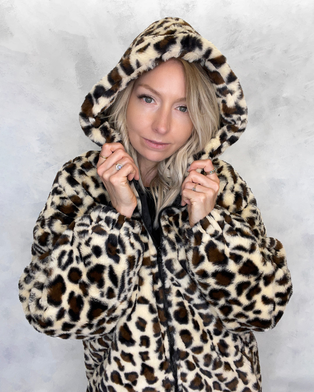 Leopard Print Hooded Faux Fur Jacket