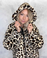 Leopard Print Hooded Faux Fur Jacket