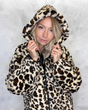 Leopard Print Hooded Faux Fur Jacket