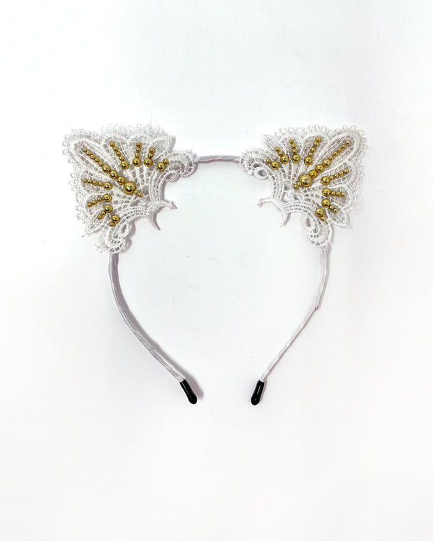White Gold Lace Cat Ears