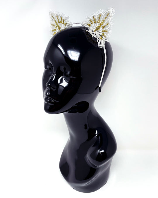 White Gold Lace Cat Ears