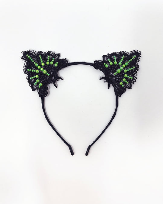 Black Green Lace Cat Ears