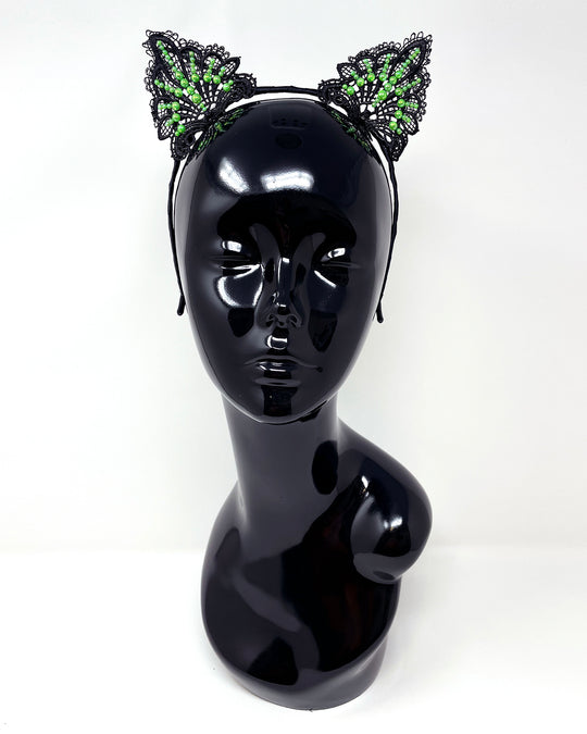 Black Green Lace Cat Ears