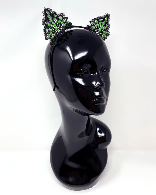 Black Green Lace Cat Ears