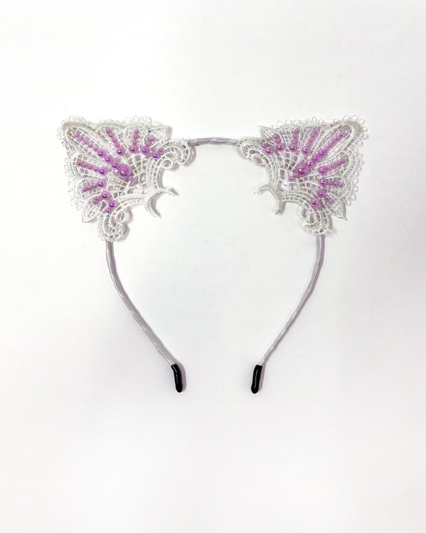 White Pink Lace Cat Ears