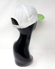 White & Neon Green Glitter Curved Peak Cap