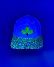 White & Neon Green Glitter Curved Peak Cap