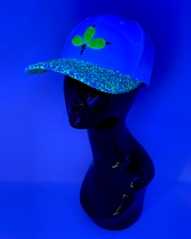 White & Neon Green Glitter Curved Peak Cap