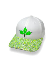 White & Neon Green Glitter Curved Peak Cap