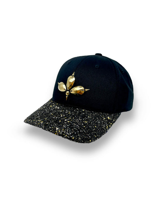 Black & Gold Mix Glitter Curved Peak Cap