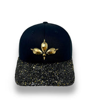 Black & Gold Mix Glitter Curved Peak Cap