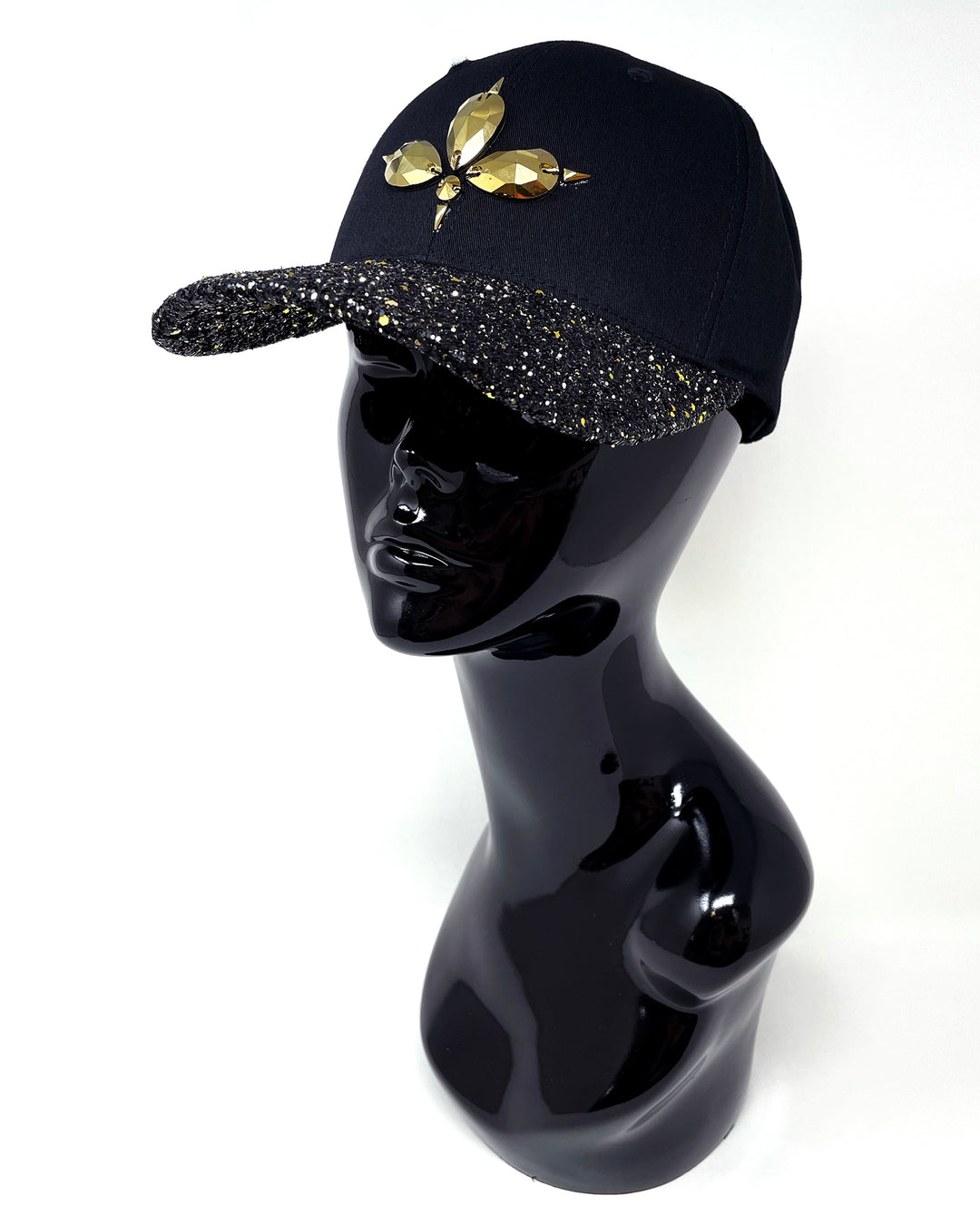 Black & Gold Mix Glitter Curved Peak Cap