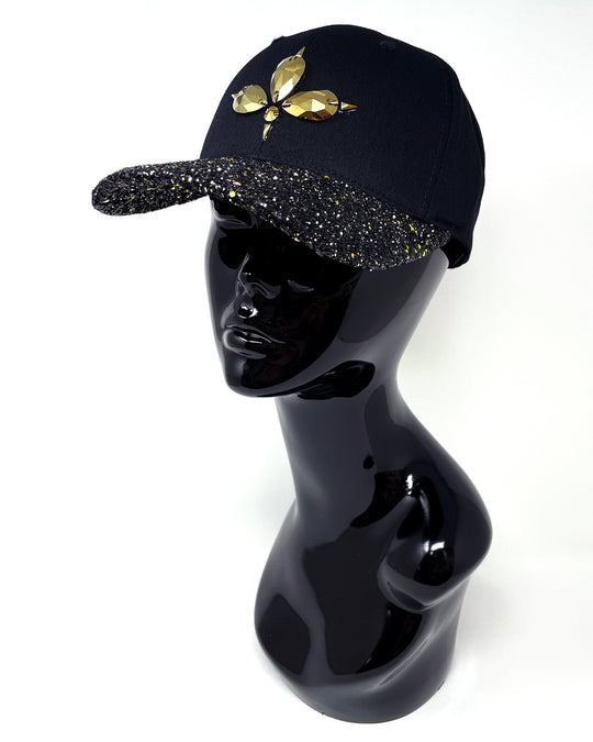 Black & Gold Mix Glitter Curved Peak Cap