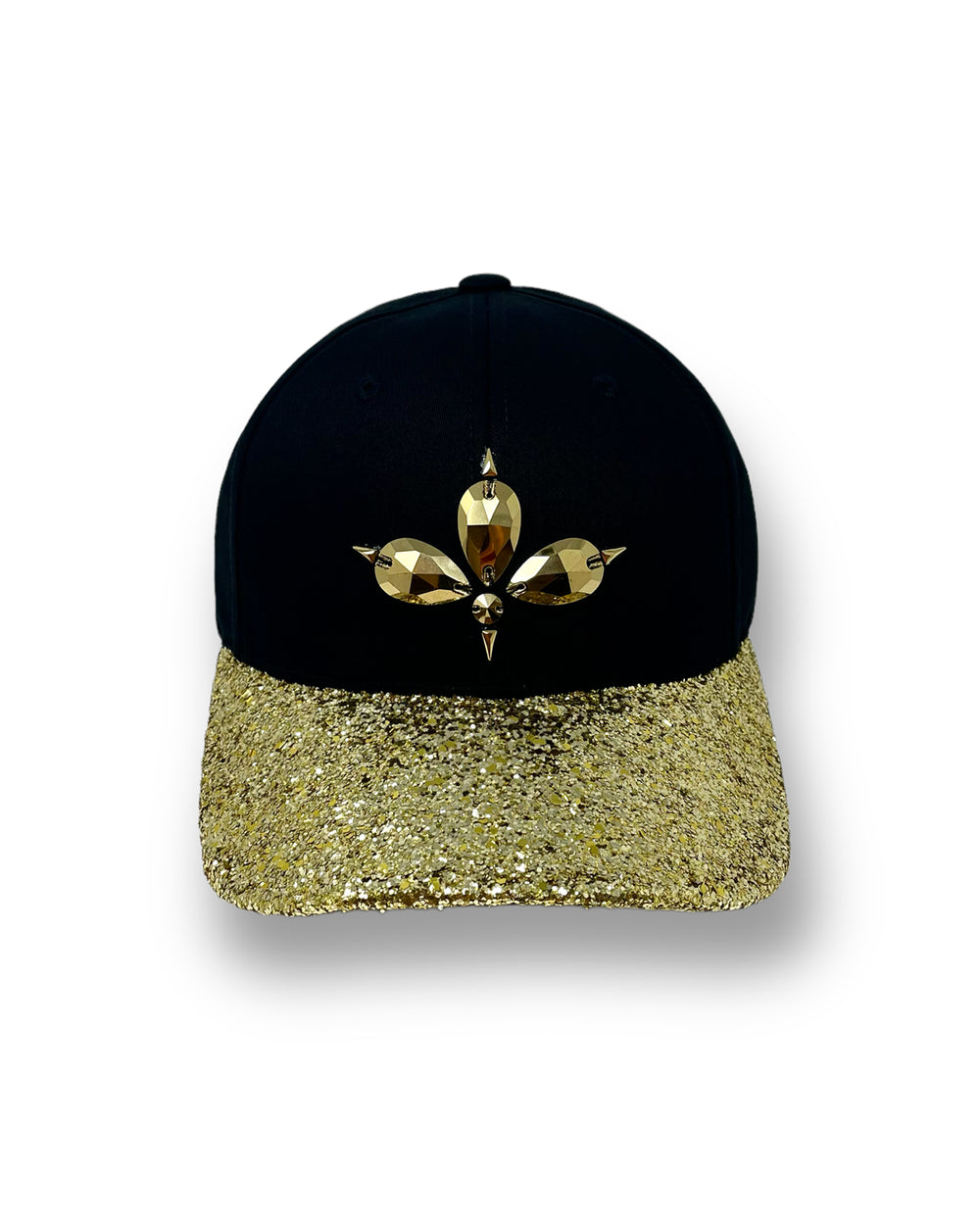 Black & Gold Glitter Curved Peak Cap