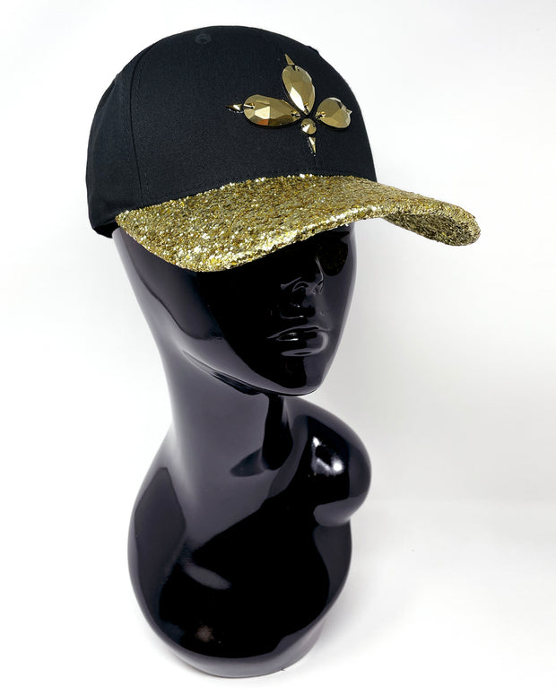 Black & Gold Glitter Curved Peak Cap