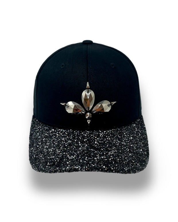 Black & Gunmetal Glitter Curved Peak Cap