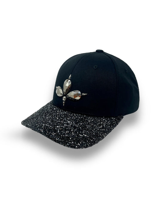 Black & Gunmetal Glitter Curved Peak Cap