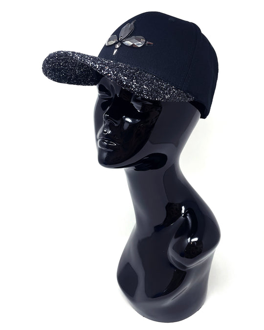 Black & Gunmetal Glitter Curved Peak Cap