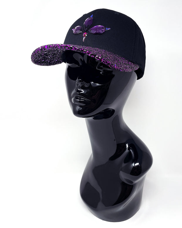 Black & Purple Glitter Curved Peak Cap