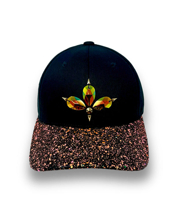 Black & Orange UV Glitter Curved Peak Cap