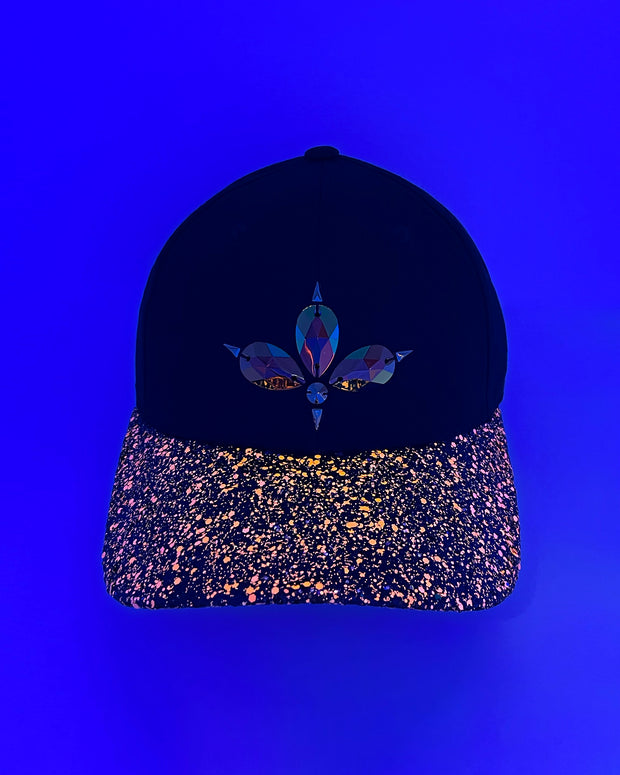 Black & Orange UV Glitter Curved Peak Cap