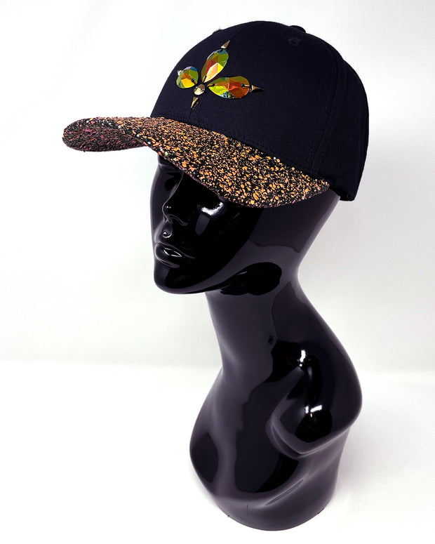 Black & Orange UV Glitter Curved Peak Cap