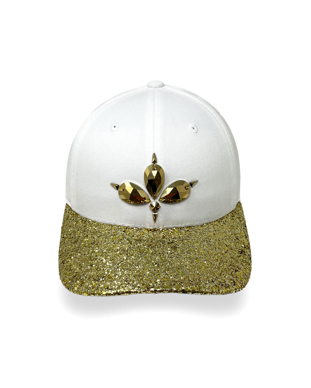 White & Gold Glitter Curved Peak Cap