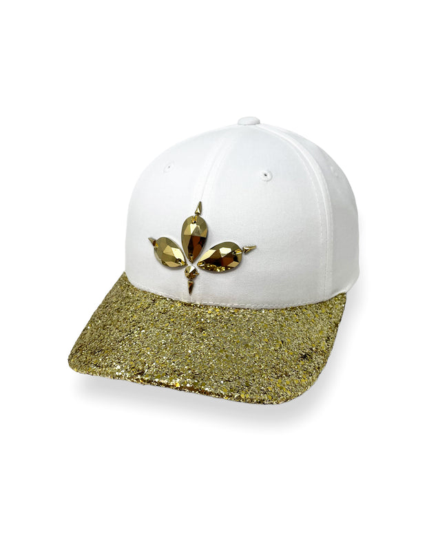 White & Gold Glitter Curved Peak Cap