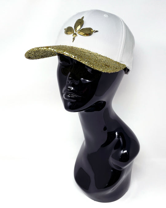 White & Gold Glitter Curved Peak Cap