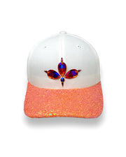 White & Orange UV Glitter Curved Peak Cap