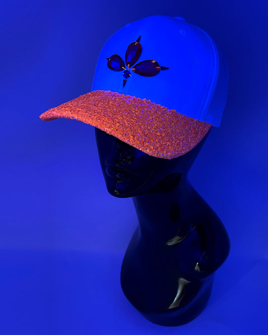White & Orange UV Glitter Curved Peak Cap