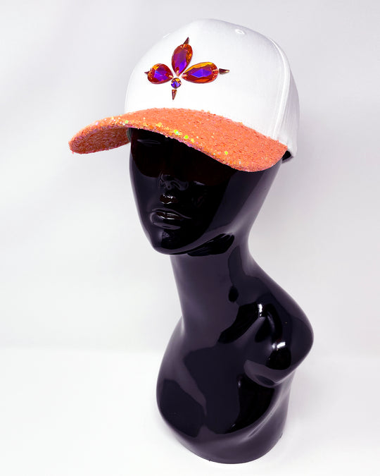 White & Orange UV Glitter Curved Peak Cap