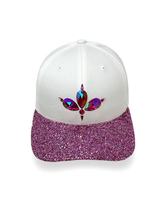 White & Pink Glitter Curved Peak Cap