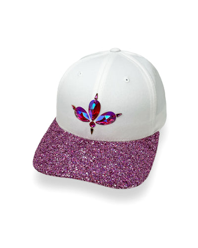 White & Pink Glitter Curved Peak Cap