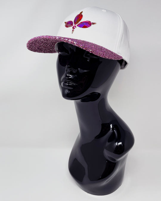 White & Pink Glitter Curved Peak Cap