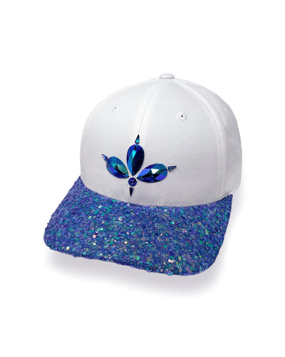 White & Blue Violet Glitter Curved Peak Cap
