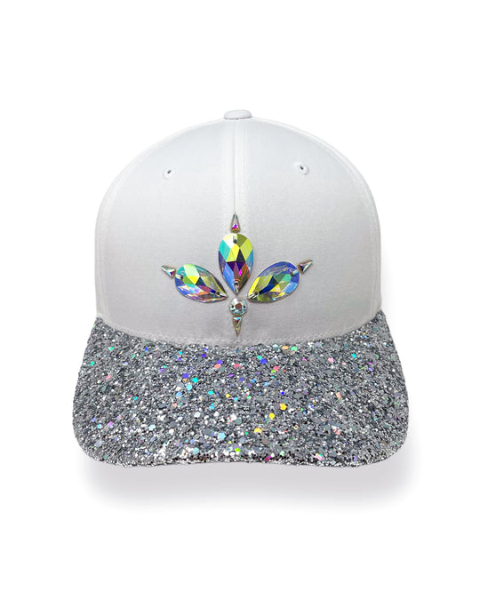 White & Silver Glitter Curved Peak Cap