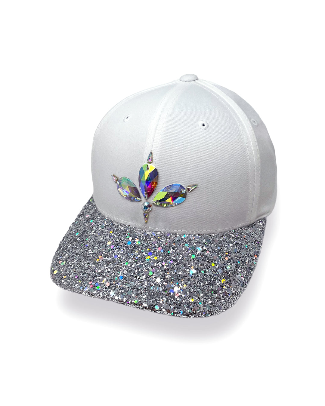 White & Silver Glitter Curved Peak Cap