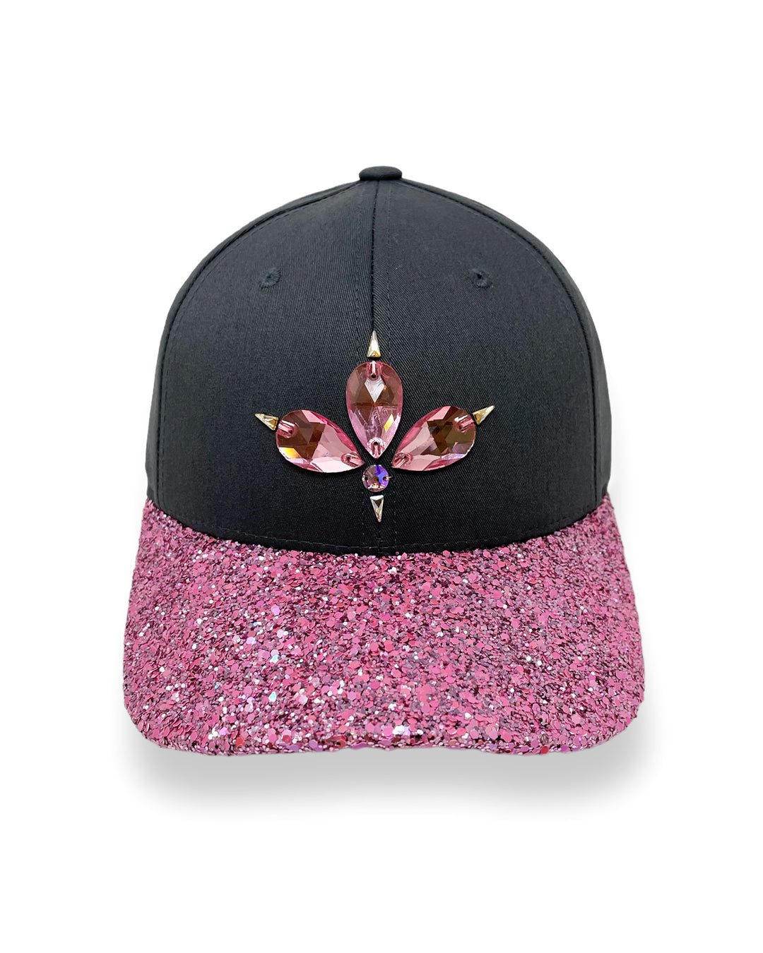 Grey & Pink Glitter Curved Peak Cap