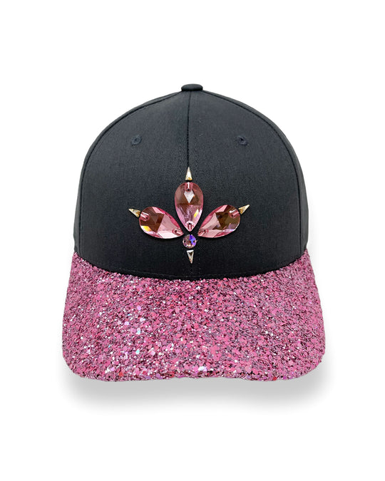 Grey & Pink Glitter Curved Peak Cap