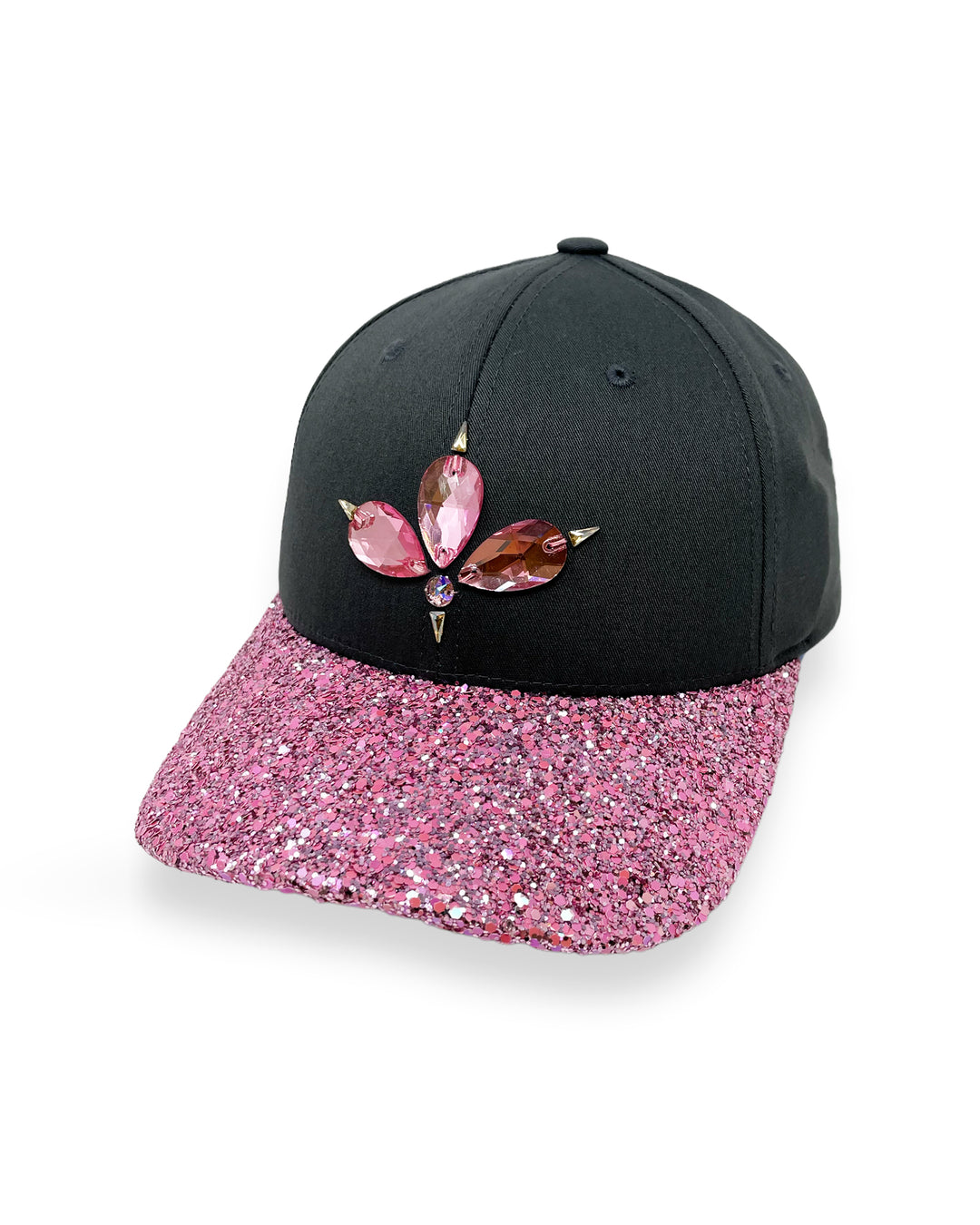 Grey & Pink Glitter Curved Peak Cap
