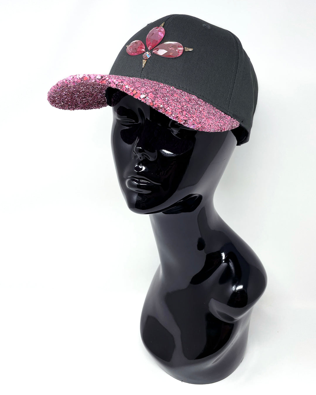 Grey & Pink Glitter Curved Peak Cap