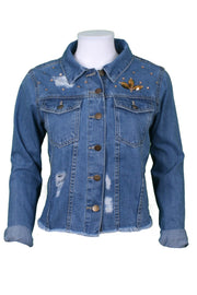 Denim jacket elephant embroidery with gold sequin embellishment