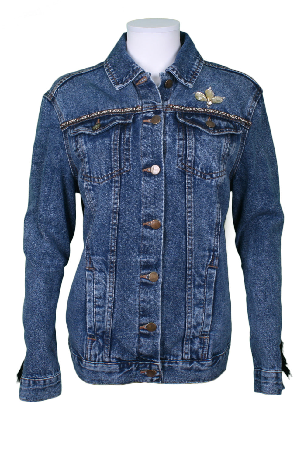 Oversized denim jacket elephant print with fringe sleeves