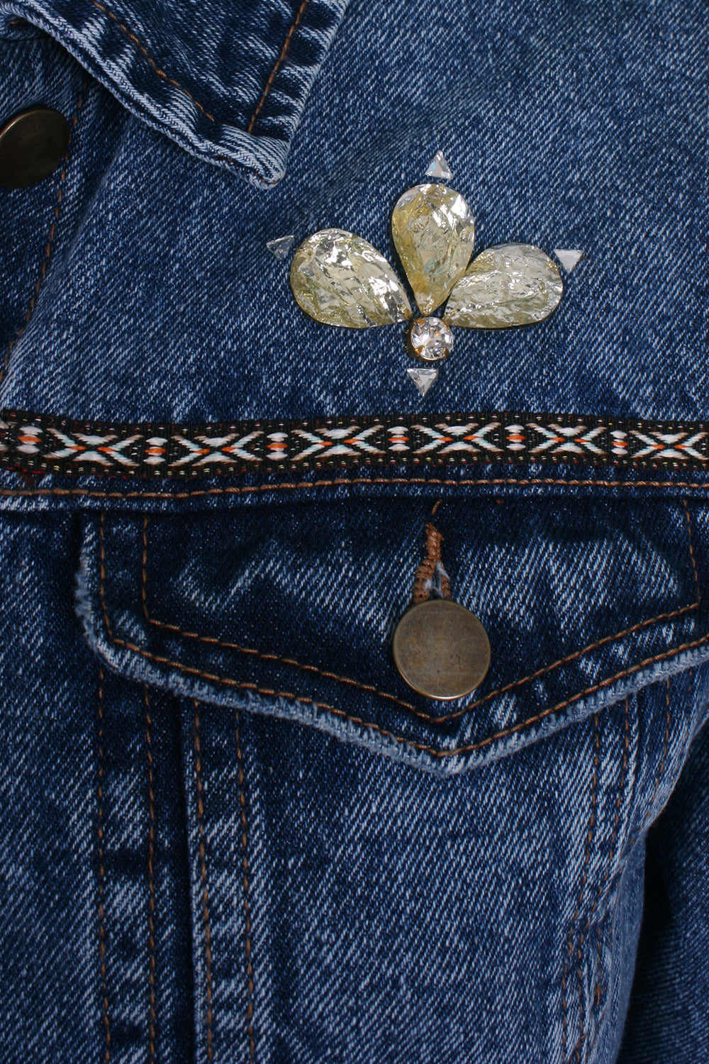 Oversized denim jacket elephant print with fringe sleeves